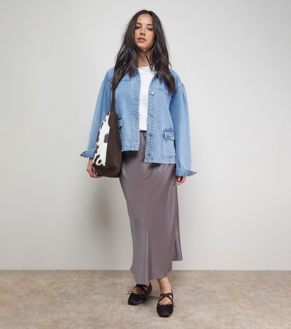 Solid Satin Midi Skirt