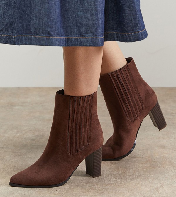 Maria Faux Suede Block Heel Pointed Chelsea Ankle Boots