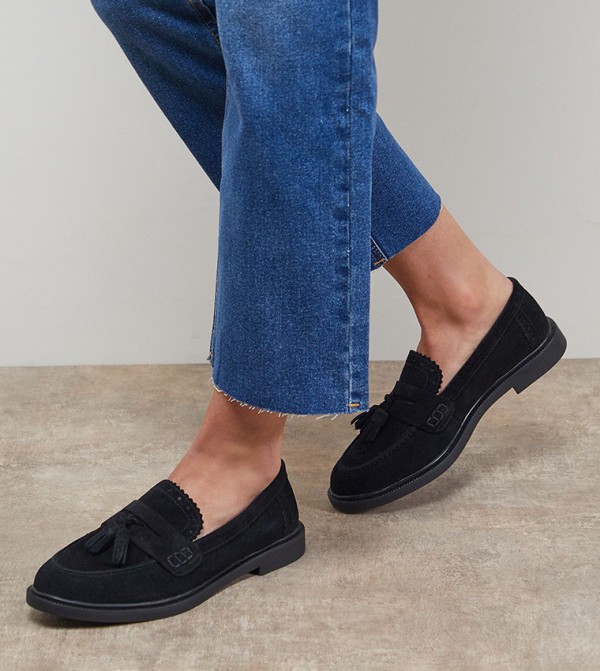 Bunny Suede Brogue Detail Tassel Loafers