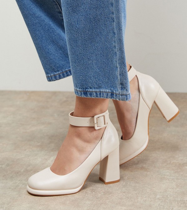Celine Faux Leather Buckle Platform Heel Pumps