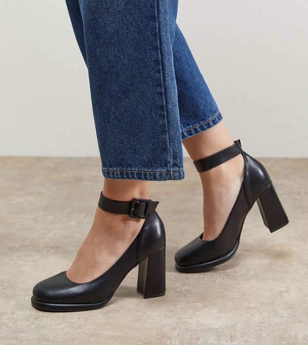 Celine Faux Leather Buckle Platform Heel Pumps