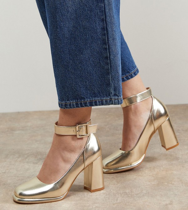 Celine Faux Leather Buckle Platform Heel Pumps
