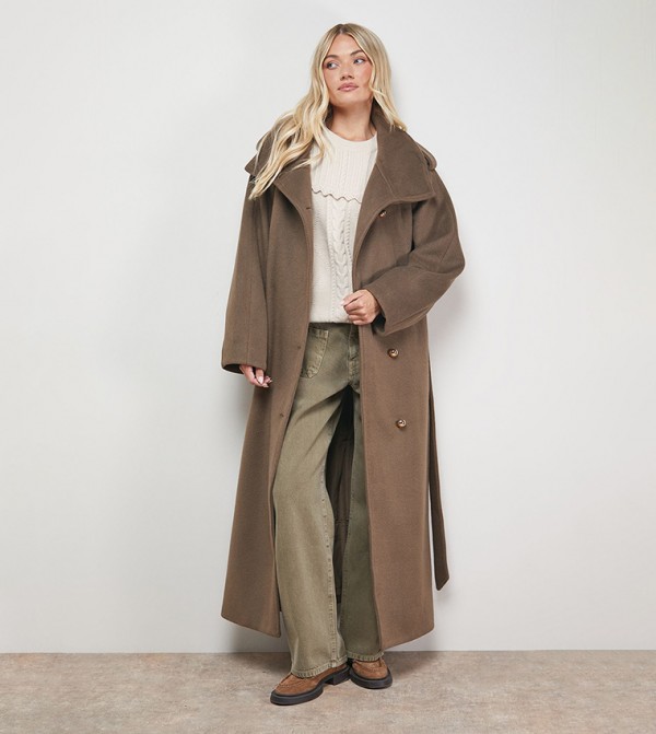 Funnel Sleeves Detail Belted Coat
