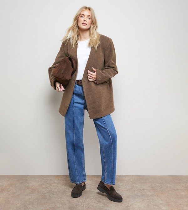 Collarless Long Sleeves Blazer Coat