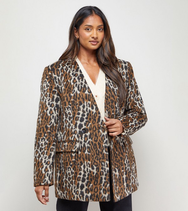 Leopard Patterned Collarless Blazer