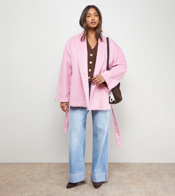 جاكيت لف بحزام كم طويل 