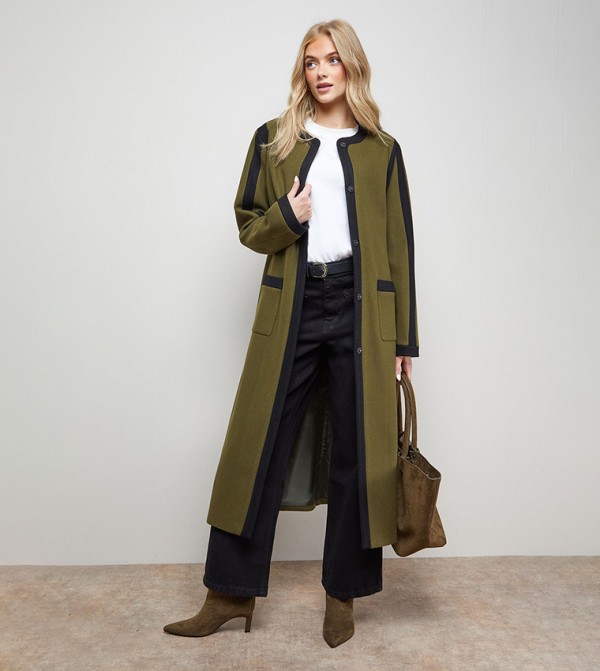 Contrast Tipped Long Sleeves Coat