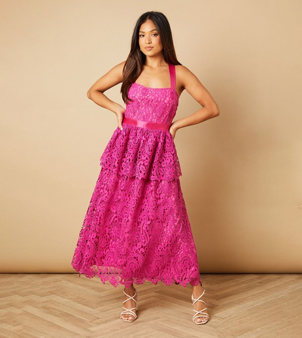 Petite Lace Strappy Tiered Maxi Dress