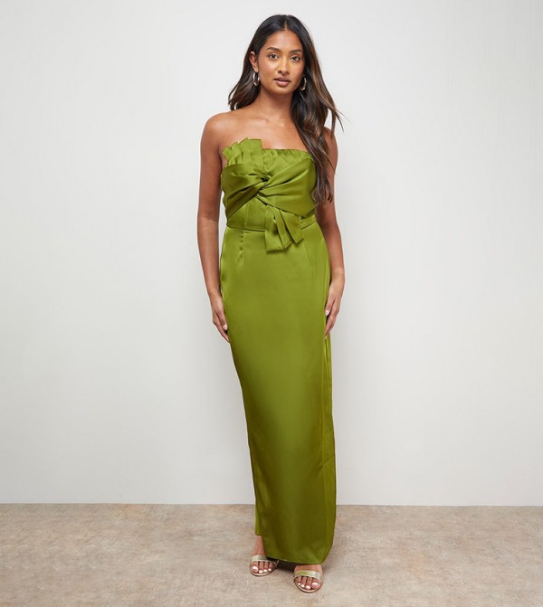 Satin Bow Front Bandeau Maxi Dress