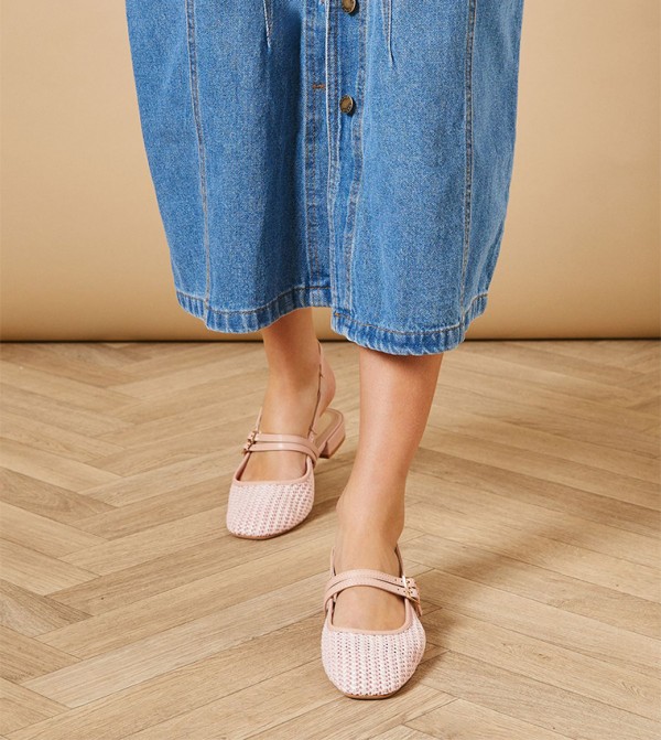 Peanut Woven Double Mary-Jane Pumps