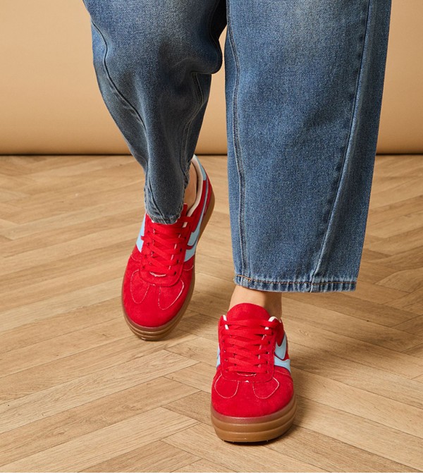 Boomer Faux Suede Contrast Lace-Up Sneakers