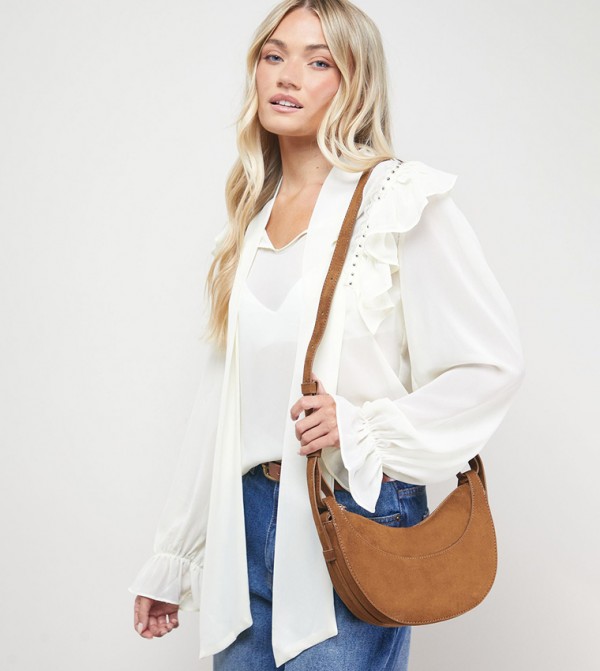 Relly Faux Suede Half Moon Crossbody Bag