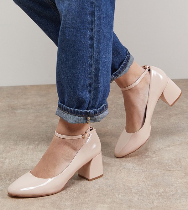 Venisha Faux Patent Leather Ankle Strap Pumps