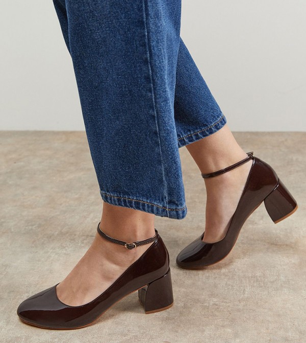 Venisha Faux Patent Leather Ankle Strap Pumps