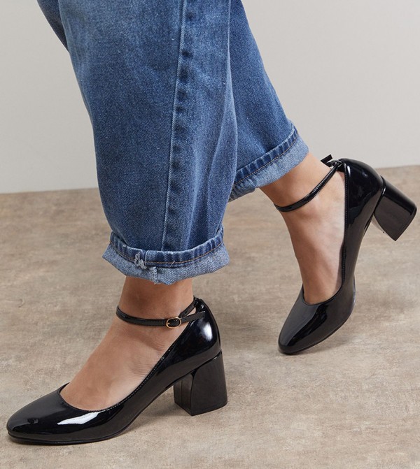 Venisha Faux Patent Leather Ankle Strap Pumps