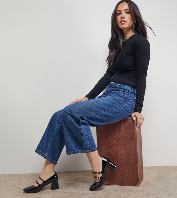 Visha Faux Patent Leather Double Strap Pumps