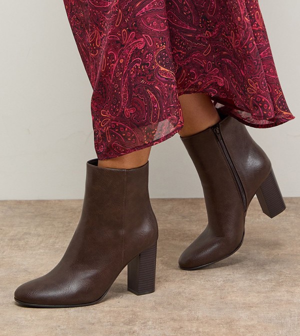 Louisa Faux Leather Round Toe Stacked Ankle Boots