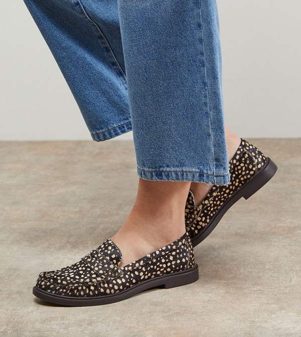Beth Deer Print Pony Leather Grandad Loafers