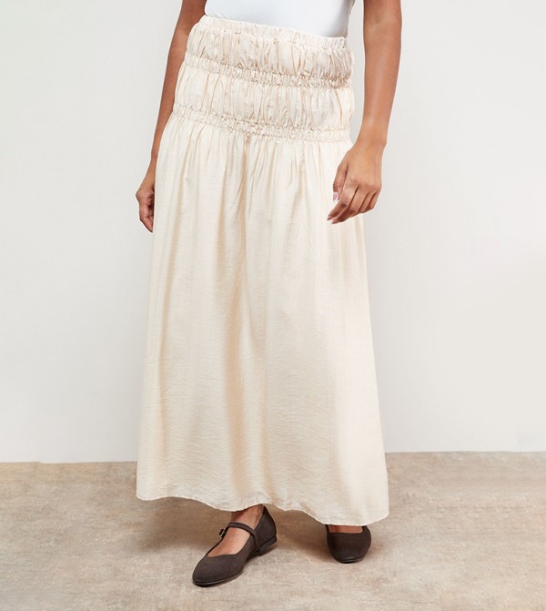 Shirred Waist Midi Skirt