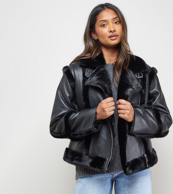 Shearling PU Aviator Jacket