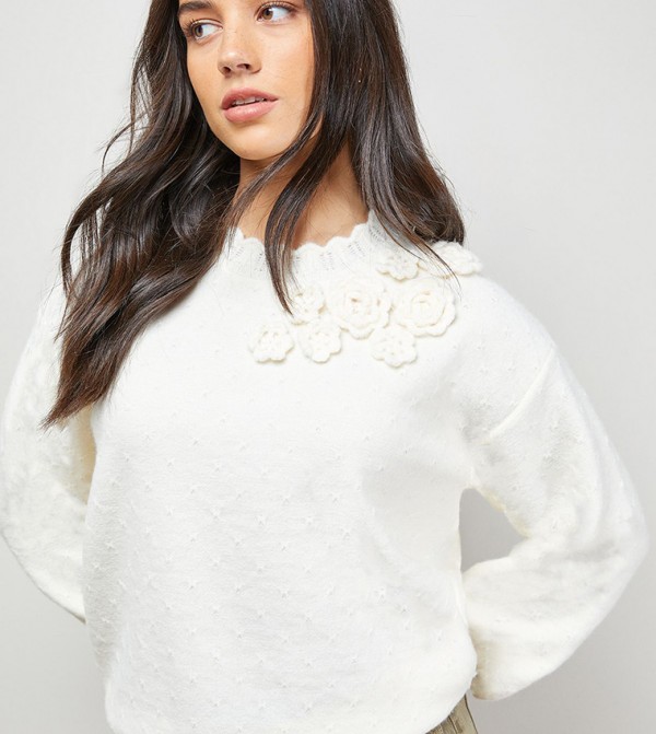 Floral Detail Long Sleeves Jumper