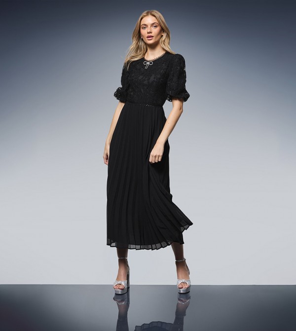 Diamonte Bow Print Midi Dress