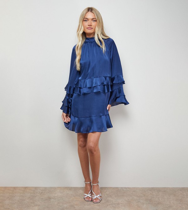 Layered Ruffle Sleeves Bow Back Mini Dress