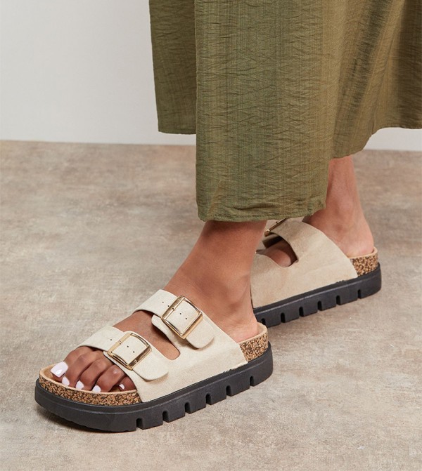 Phoebe Faux Leather Double Buckle Chunky Footbed Sandals