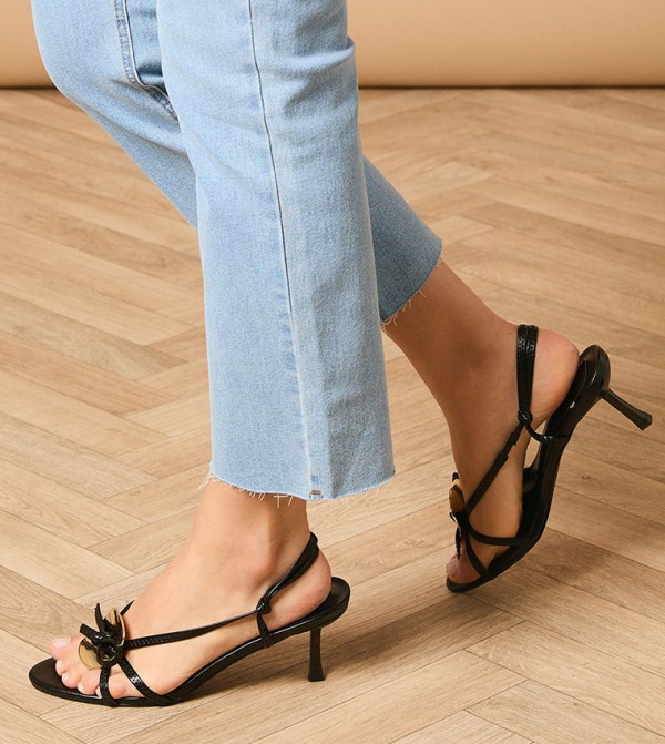 MISSIE Faux Leather Metal Trim Slingback Heeled Sandals