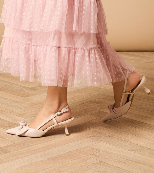 DILLY Faux Leather Bow Detail Slingback Pumps