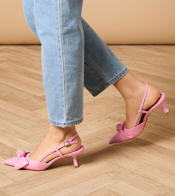 DILLY Faux Leather Bow Detail Slingback Pumps