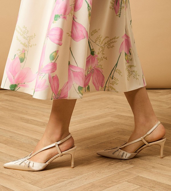 Monica Satin Diamante Slingback Stiletto Heel Pumps