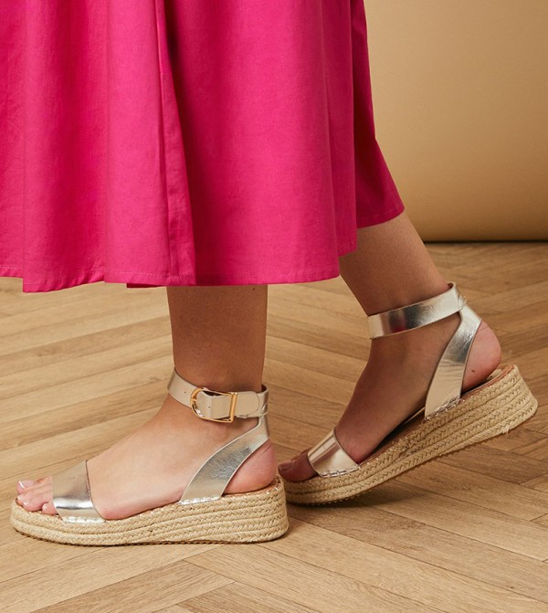 Khaia Faux Leather Espadrille Wedge Sandals