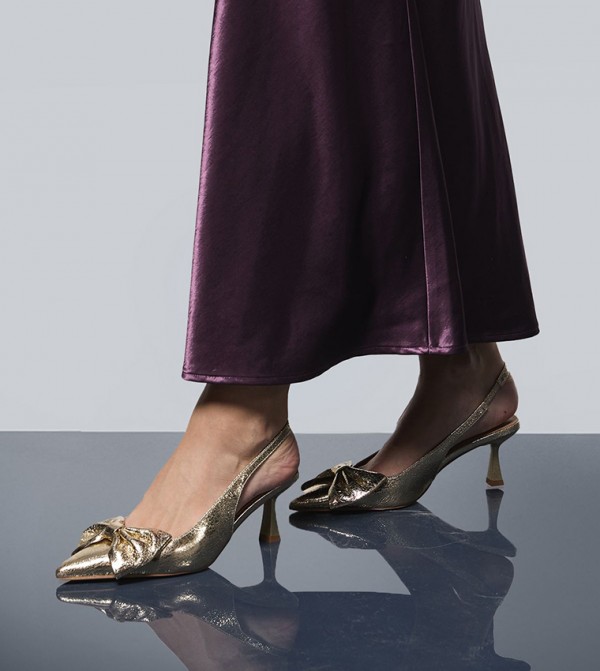 Dora Faux Metallic Leather Bow Slingback Pumps