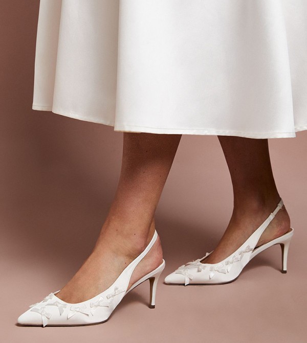 Bridal Belle Satin Mini Bow Slingback High Stiletto Pumps