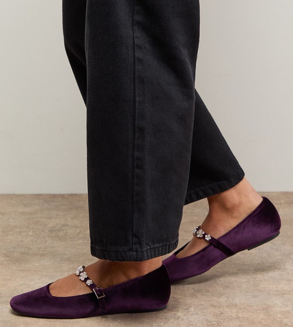 Jem Velvet Flower Brooch Detail Mary Janes