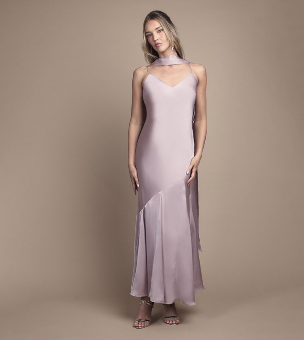 Satin Scarf Detail Strappy Maxi Bridesmaid Dress