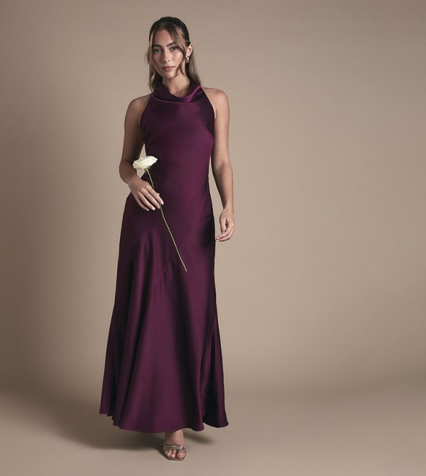 Cowl Halterneck Satin Maxi Bridesmaid Dress
