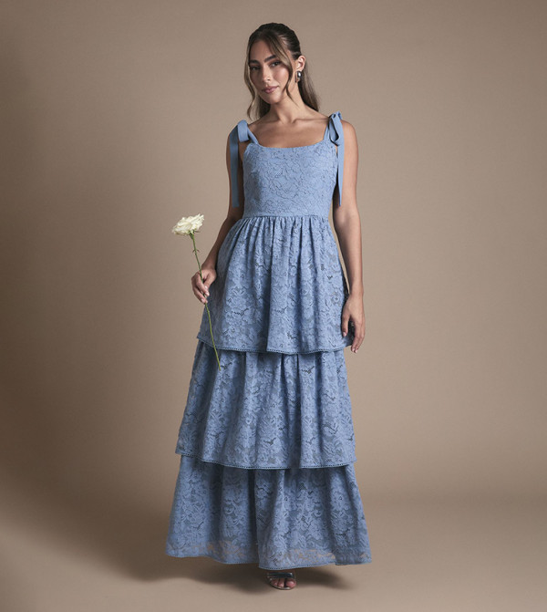 Lace Tiered Maxi Bridesmaid Dress