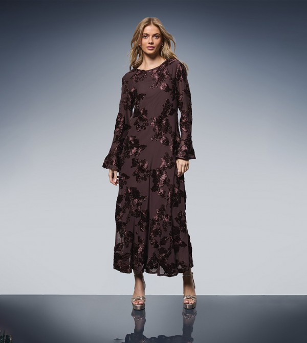 Textured Floral Detail Midi Dress