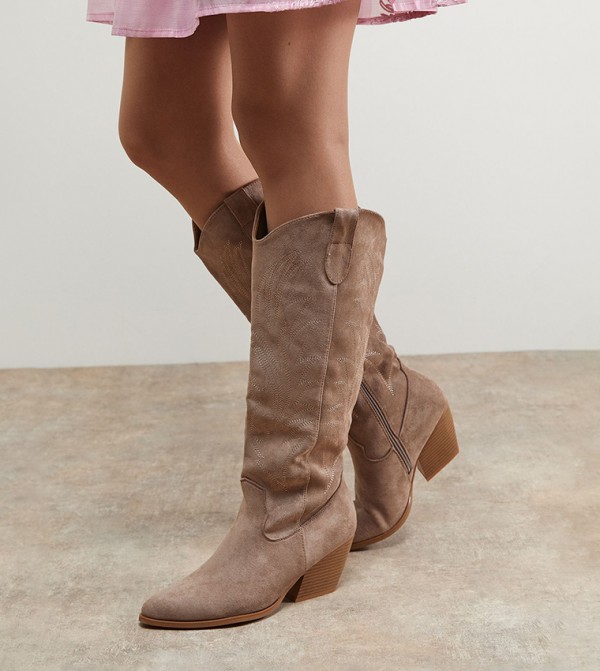 Maggie Faux Suede Embroidered Knee High Western Boots