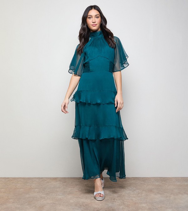 Angel Sleeves Chiffon Frill Maxi Dress