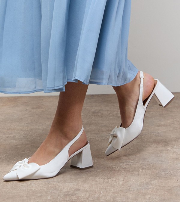 Seala Satin Bow Slingback Block Heel Pumps
