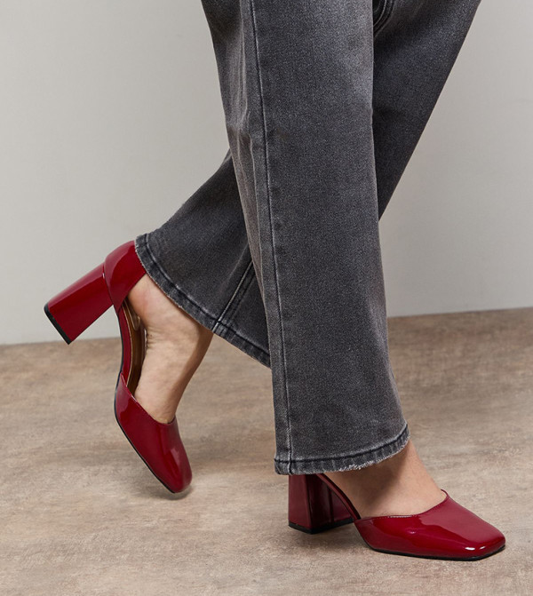 Meelie Faux Patent Leather Square Toe High Block Heel Pumps