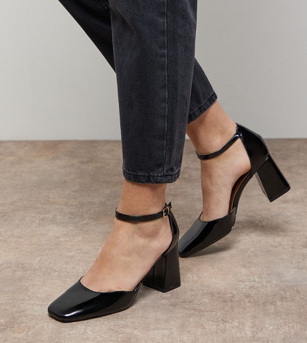 Meelie Faux Patent Leather Square Toe High Block Heel Pumps