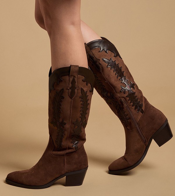 Jessie Faux Suede & Leather Western Cowboy Calf Boots