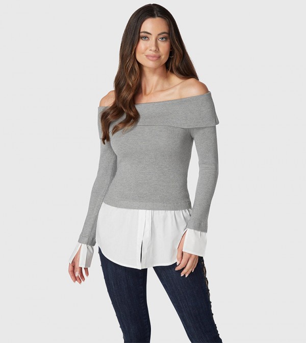 Knitted Off Shoulder Shirt Style Top
