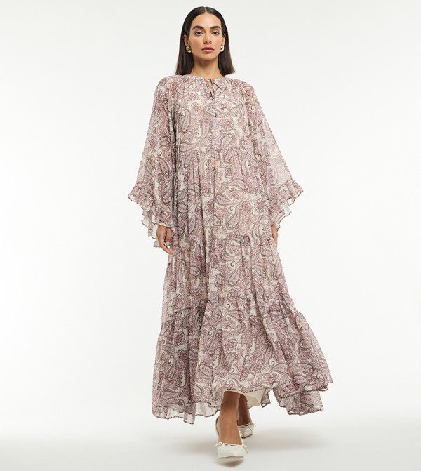 Paisley Printed Flared Sleeves Maxi Dress