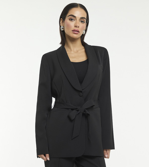 Solid Shawl Collar Crepe Blazer