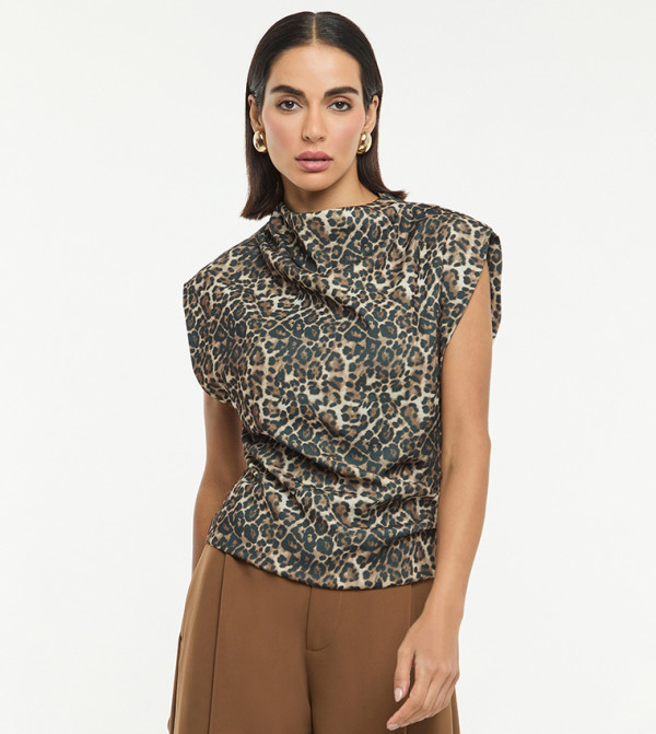 Leopard Printed Cowl Neck Top